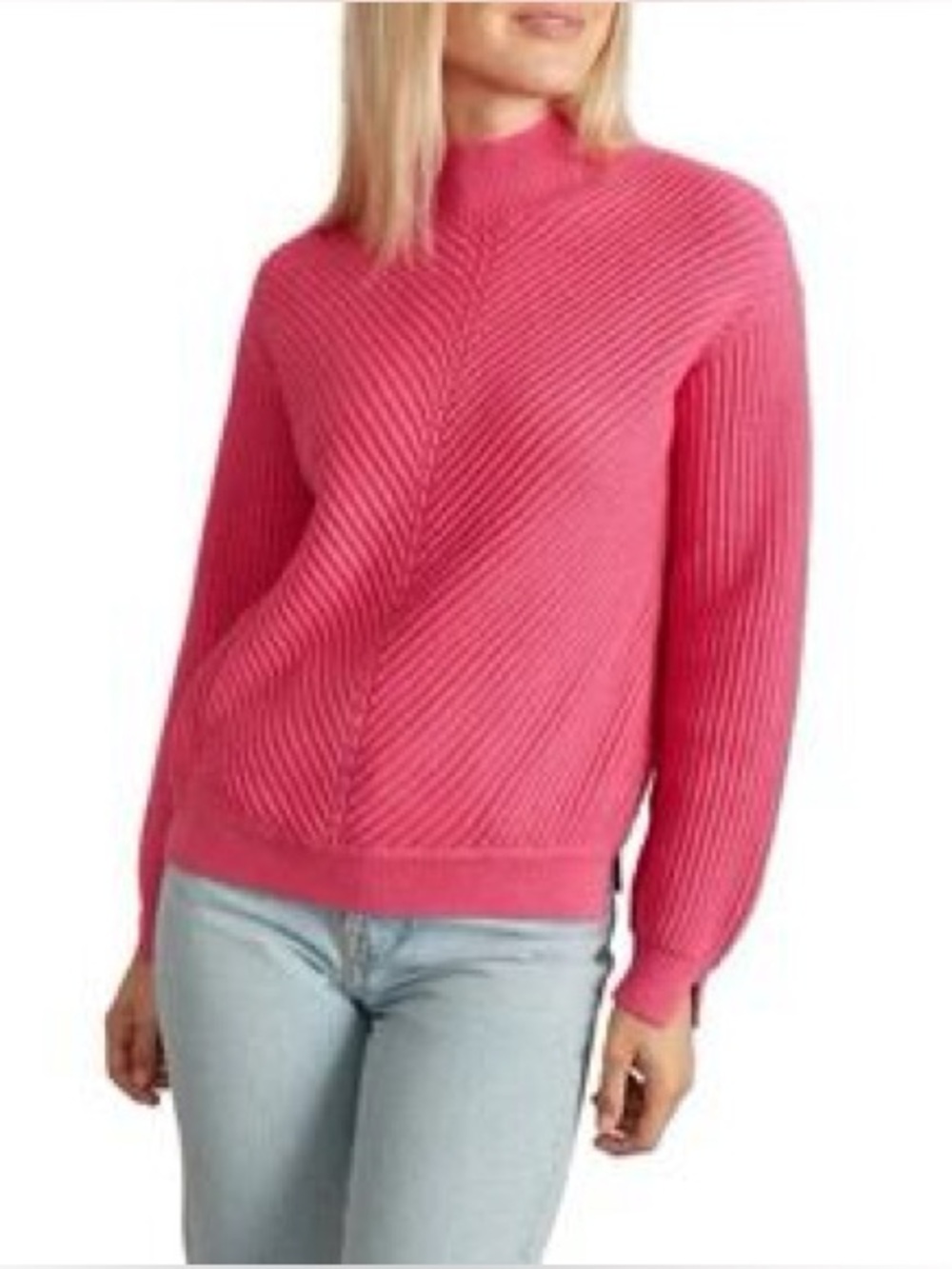 Marine Layer Pink Skylar Mockneck Wool Blend Sweater